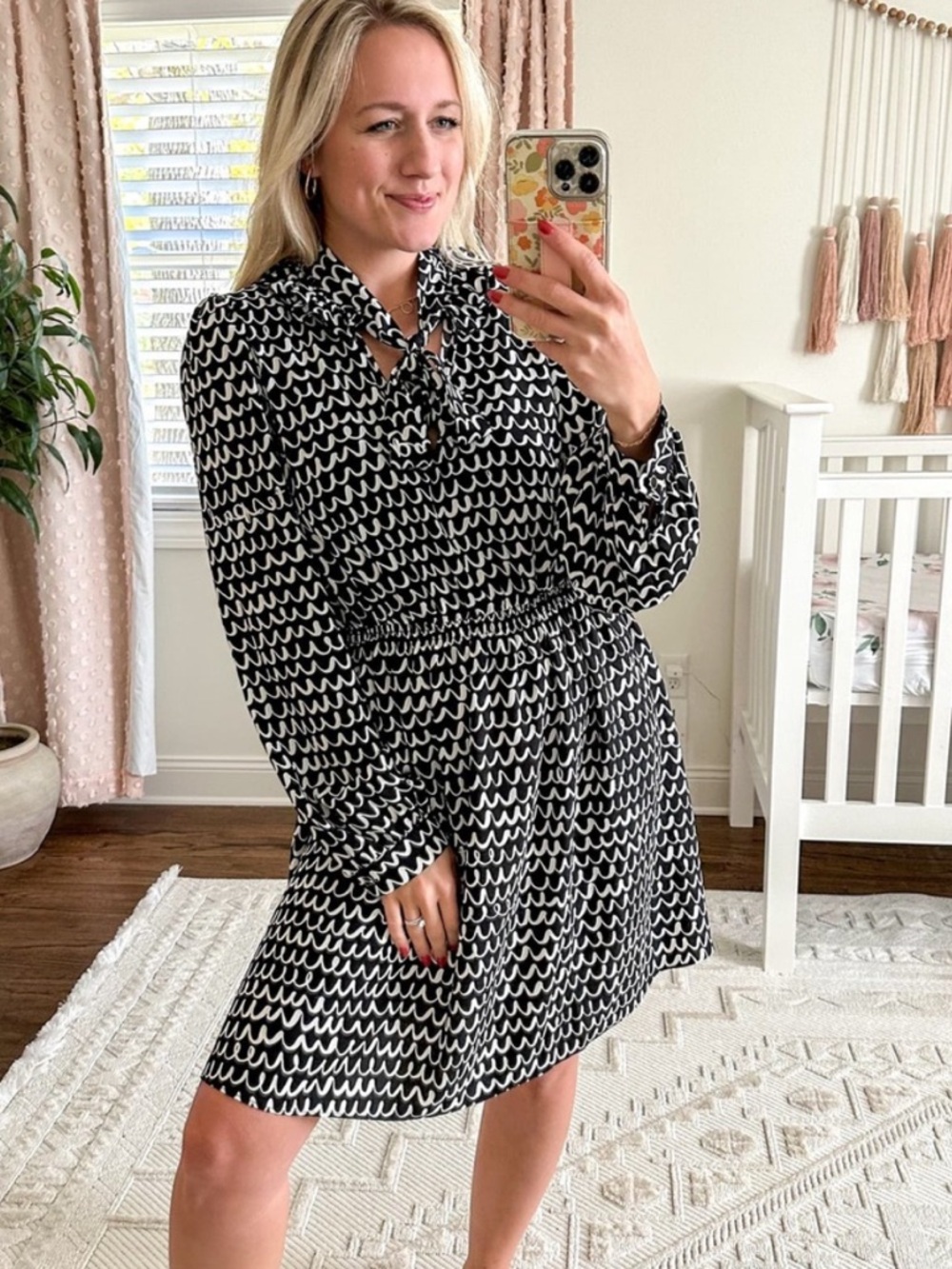 Kate Spade Pop Scallop Crepe Dress Black and White Pattern New Size XS Ruffle